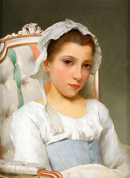 Ung fransk flicka sittande i Louis XVI